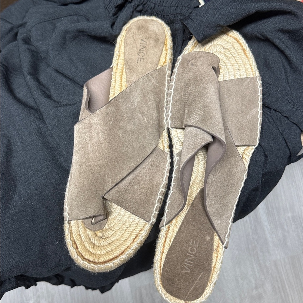 Vince Beige Suede Espadrille Slides